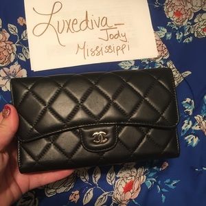 Authentic Chanel yen trifold wallet lambskin